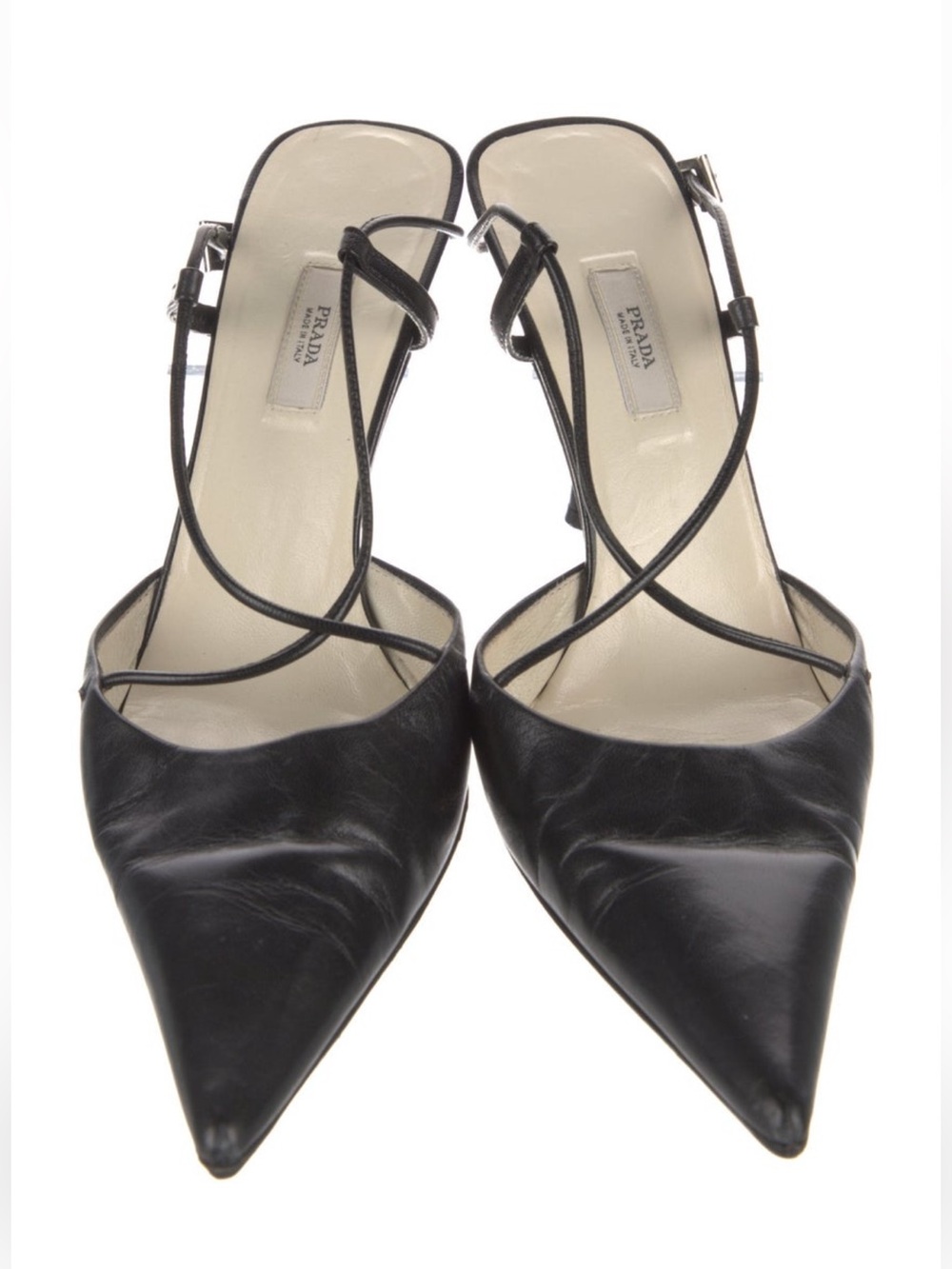 Prada Black Pointed Toe Strappy Leather Heels